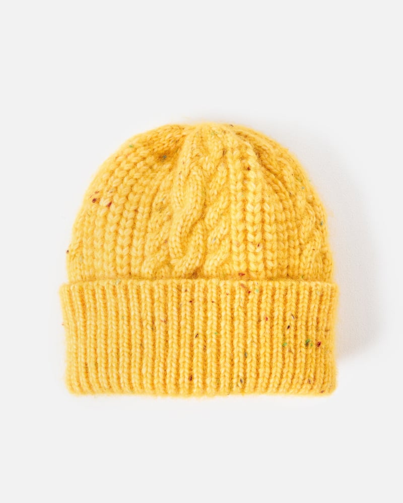 Yellow Marl Cable Knit Beanie Hat
