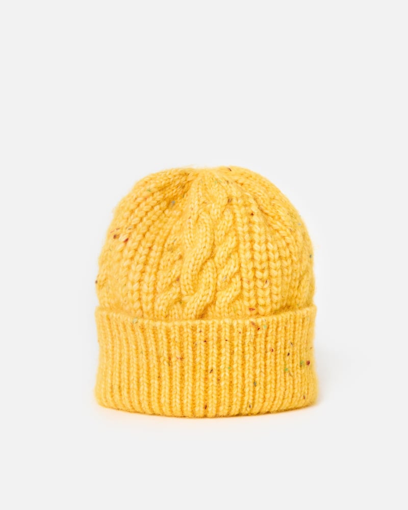 Yellow Marl Cable Knit Beanie Hat