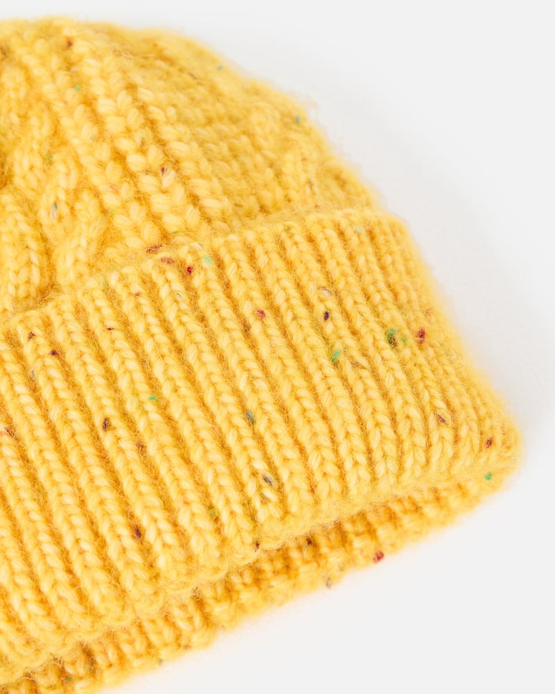 Yellow Marl Cable Knit Beanie Hat