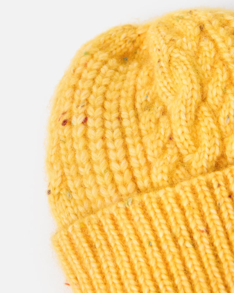Yellow Marl Cable Knit Beanie Hat