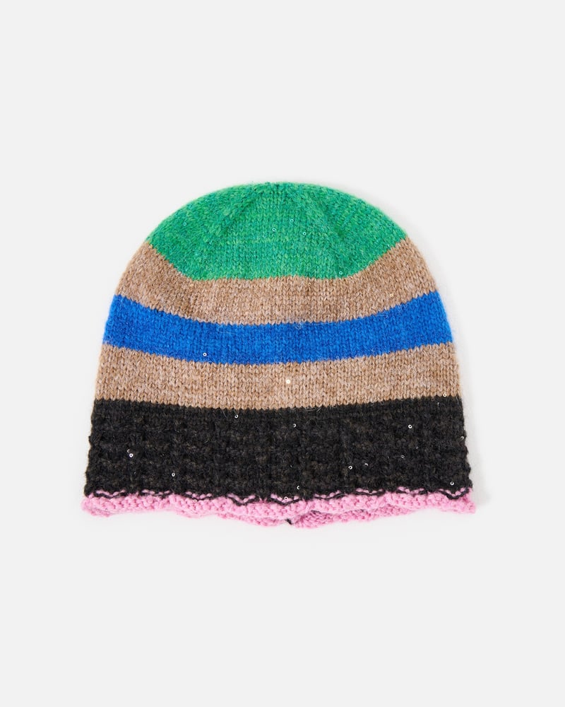 Striped Crochet Sequin Knitted Beanie Hat