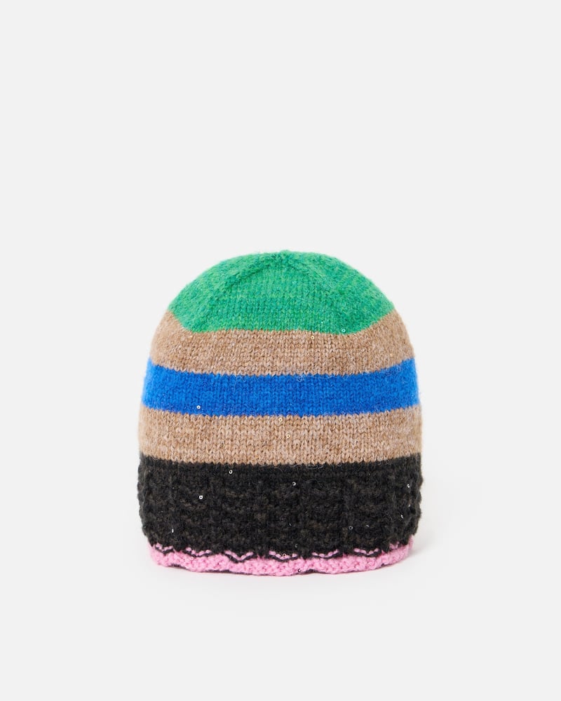 Striped Crochet Sequin Knitted Beanie Hat