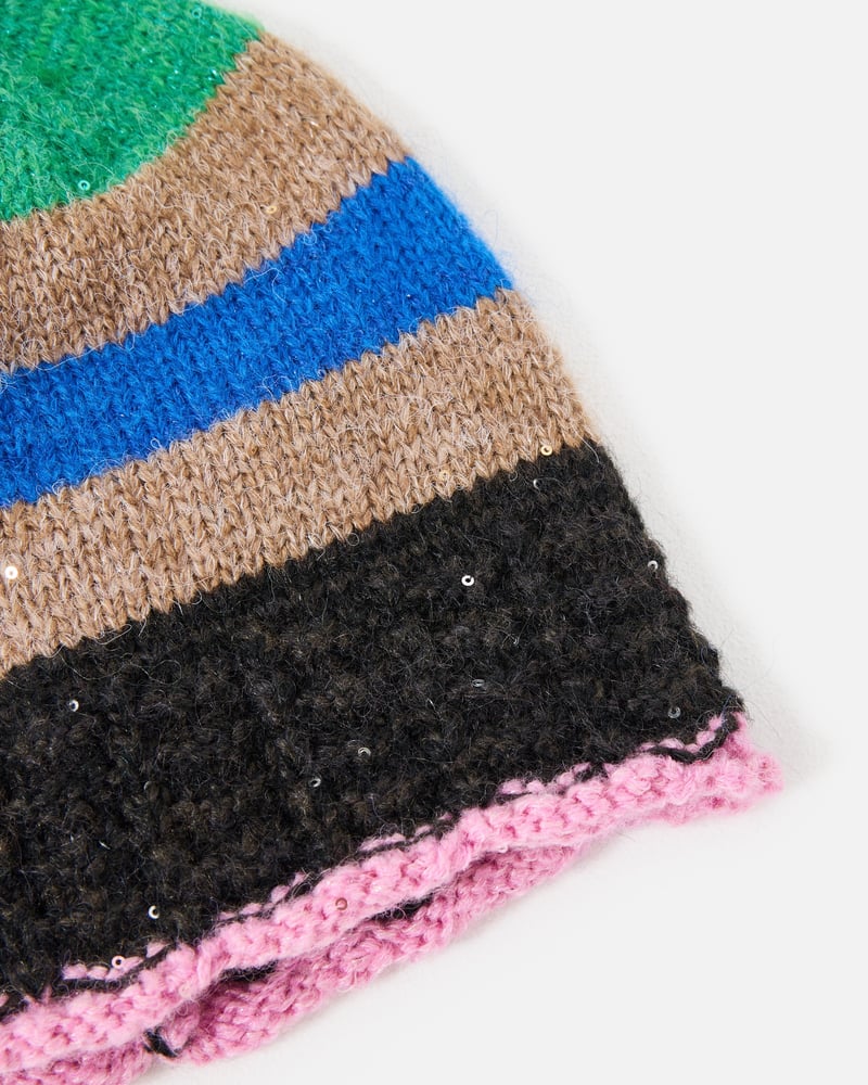 Striped Crochet Sequin Knitted Beanie Hat