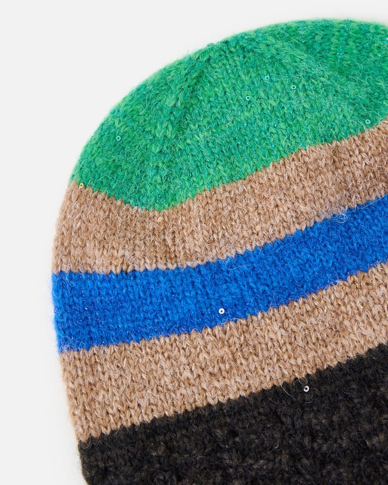 Striped Crochet Sequin Knitted Beanie Hat