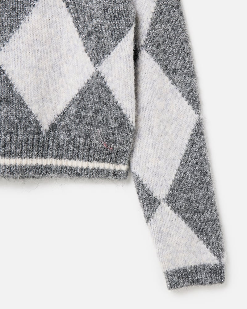 Grey Diamond Sequin Collared Knitted Jumper