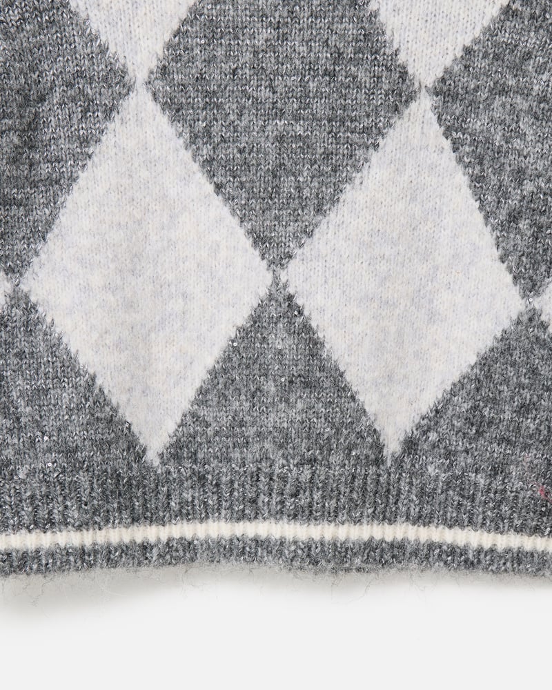 Grey Diamond Sequin Collared Knitted Jumper