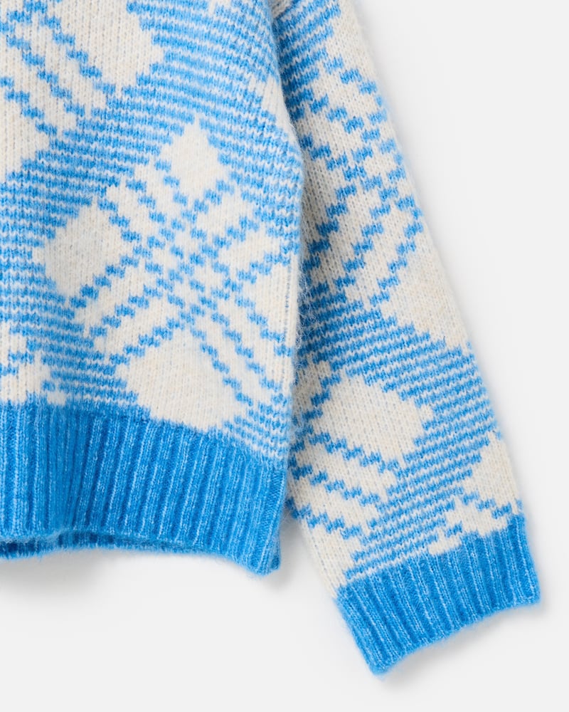 Blue & White Diamond Roll Neck Knitted Jumper
