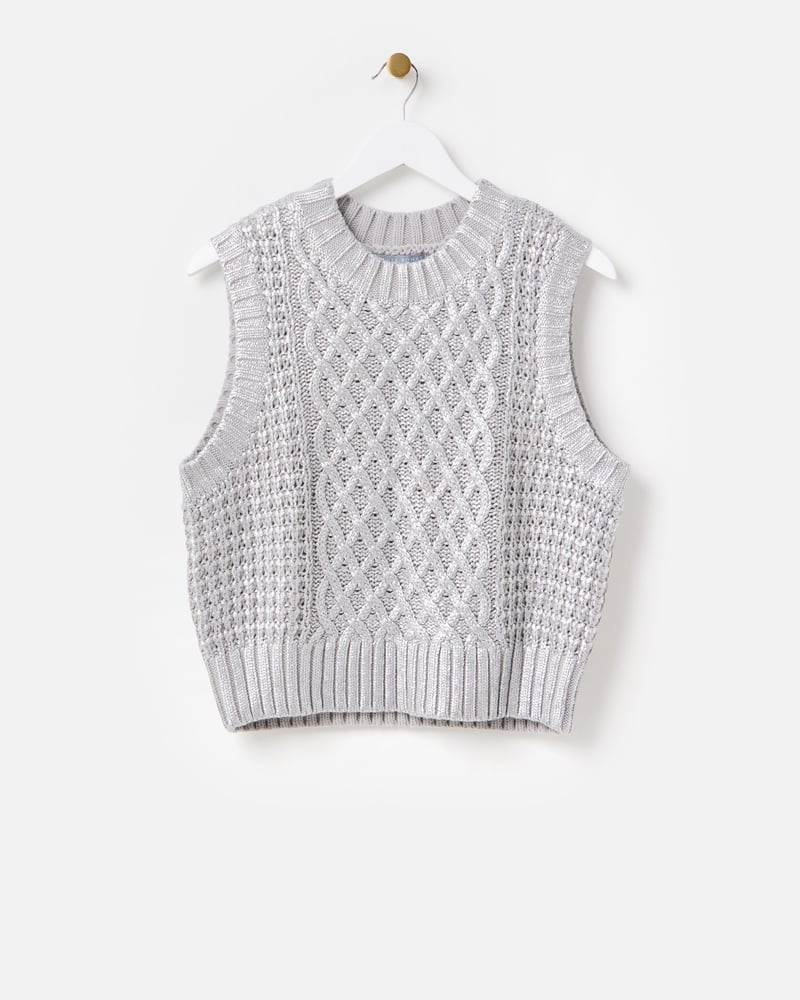 Silver Metallic Cable Knit Chunky Tank Top