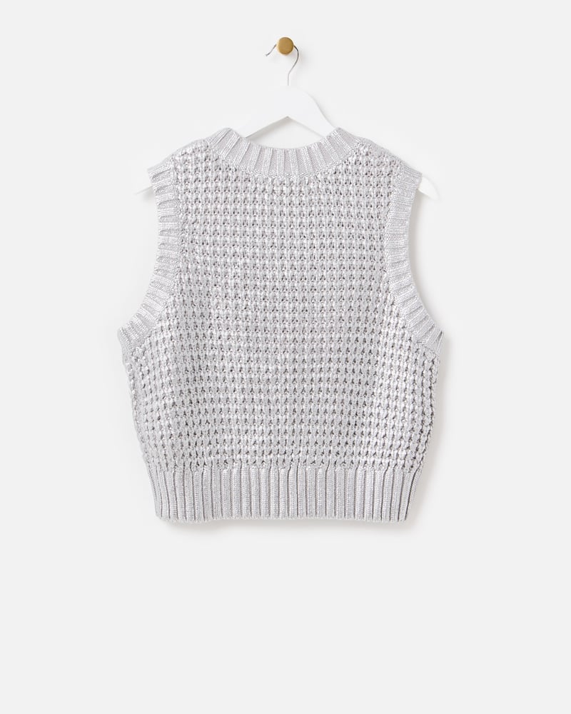 Silver Metallic Cable Knit Chunky Tank Top