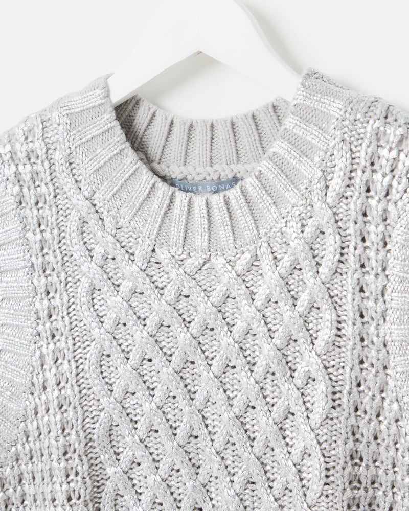 Silver Metallic Cable Knit Chunky Tank Top