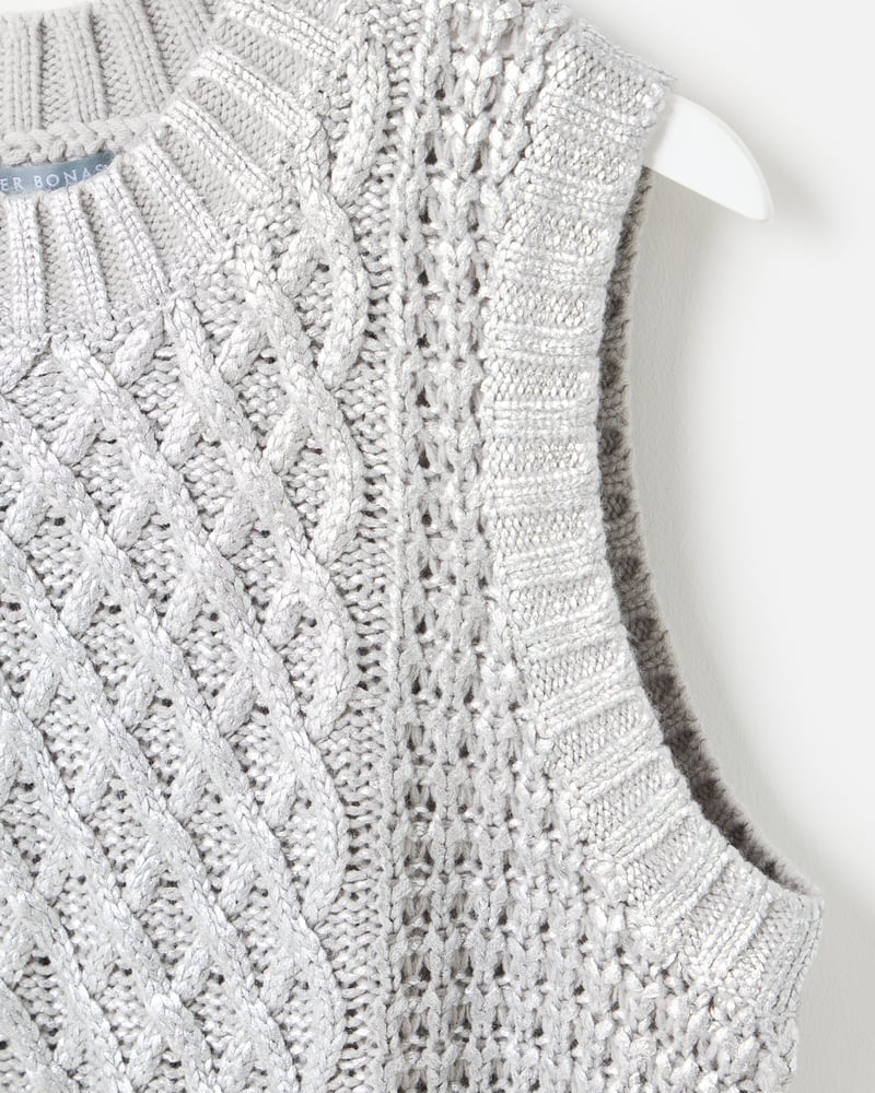 Silver Metallic Cable Knit Chunky Tank Top