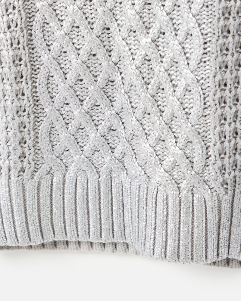 Silver Metallic Cable Knit Chunky Tank Top