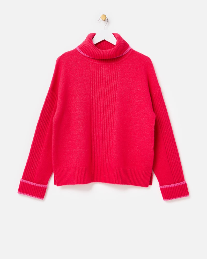 Hot Pink Roll Neck Knitted Jumper