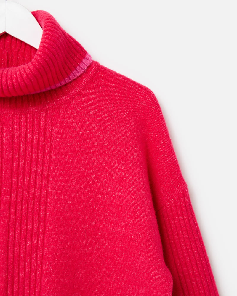 Hot Pink Roll Neck Knitted Jumper