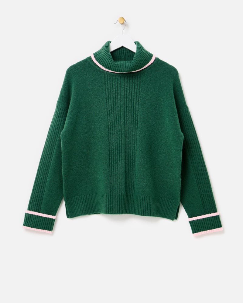 Dark Green Roll Neck Knitted Jumper