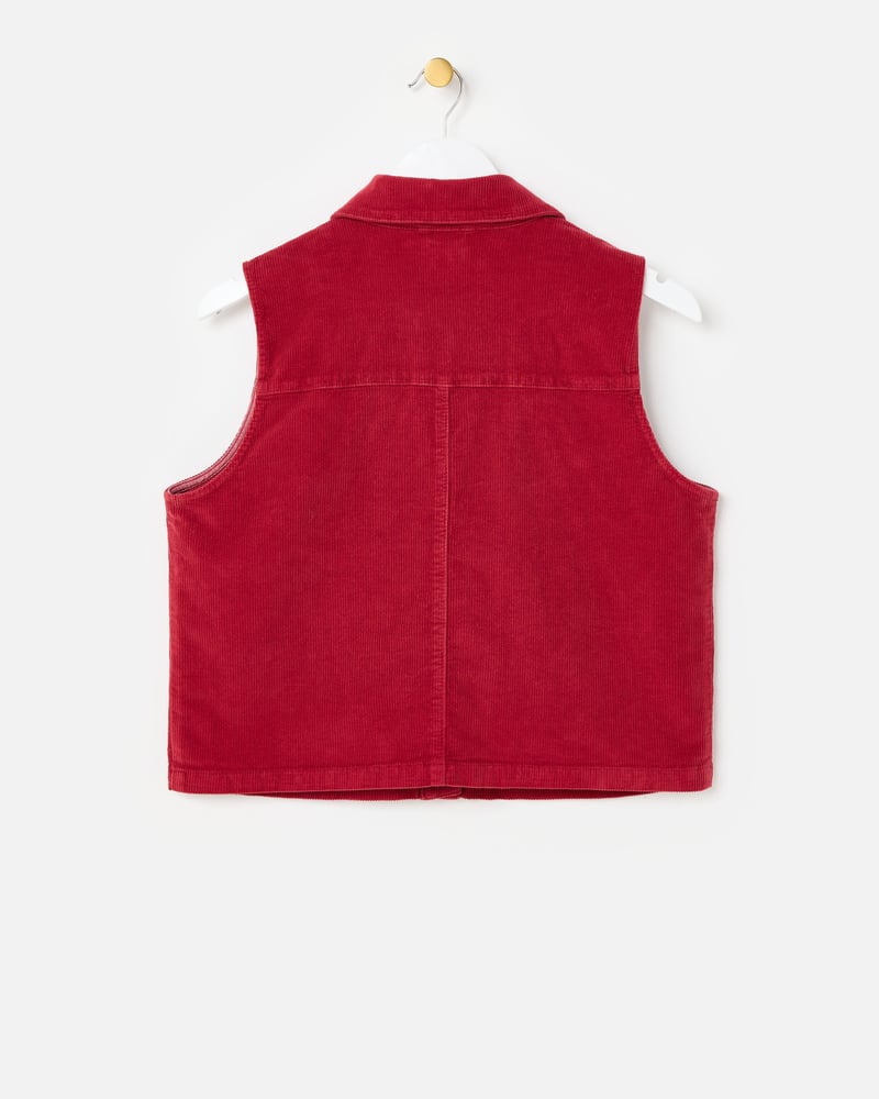 Berry Red Corduroy Collared Sleeveless Jacket