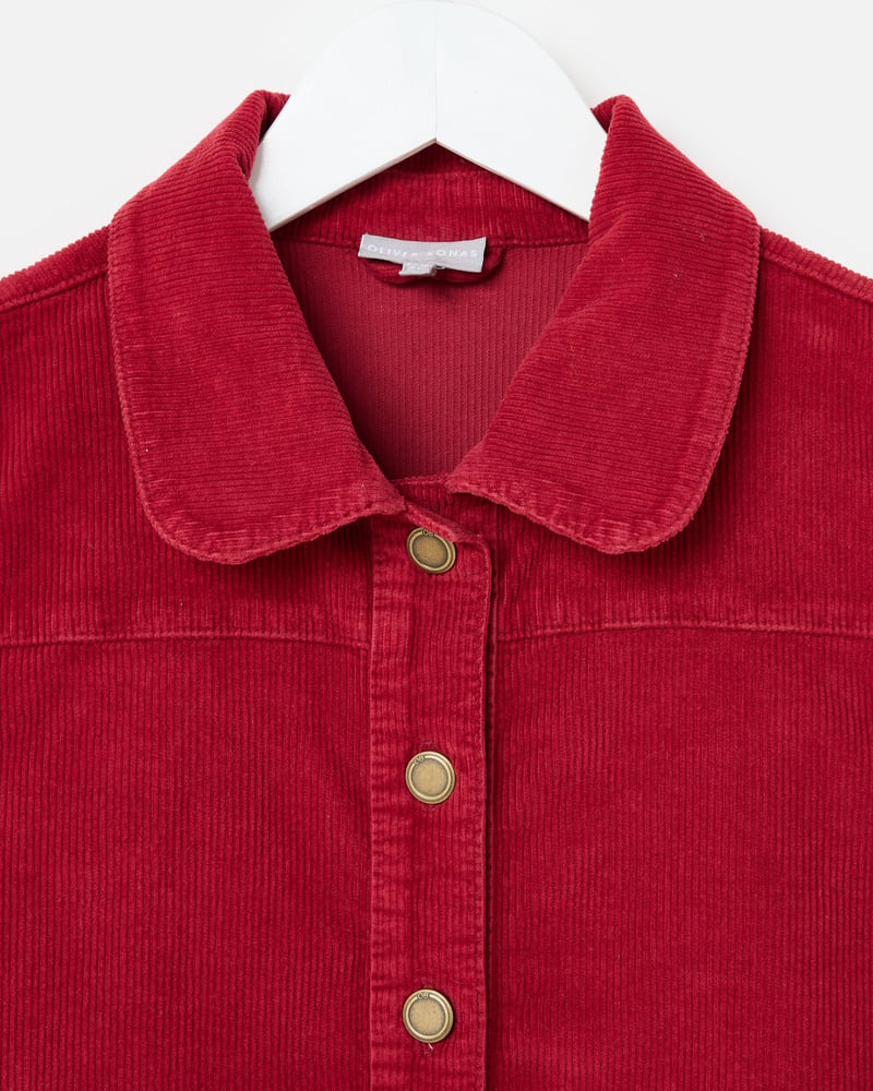 Berry Red Corduroy Collared Sleeveless Jacket
