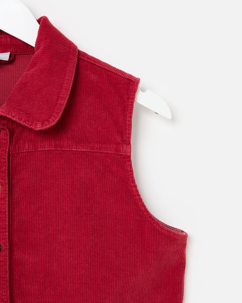 Berry Red Corduroy Collared Sleeveless Jacket