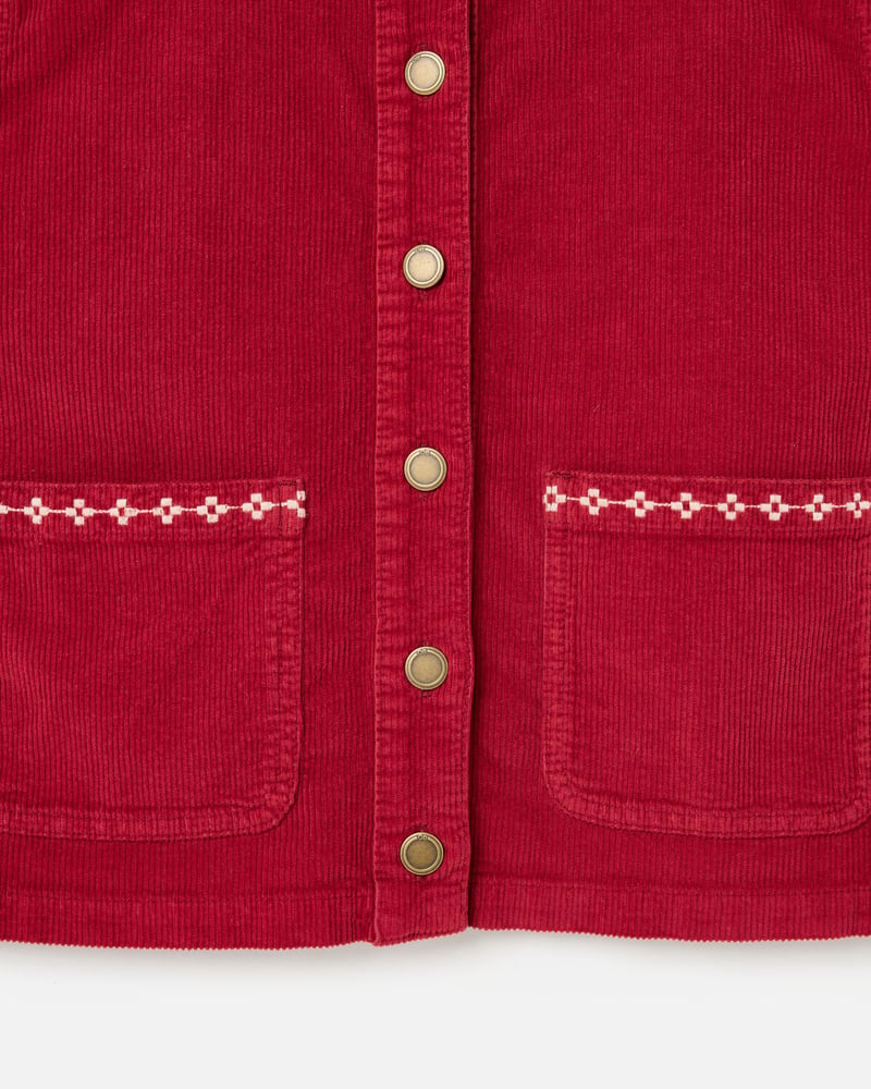 Berry Red Corduroy Collared Sleeveless Jacket