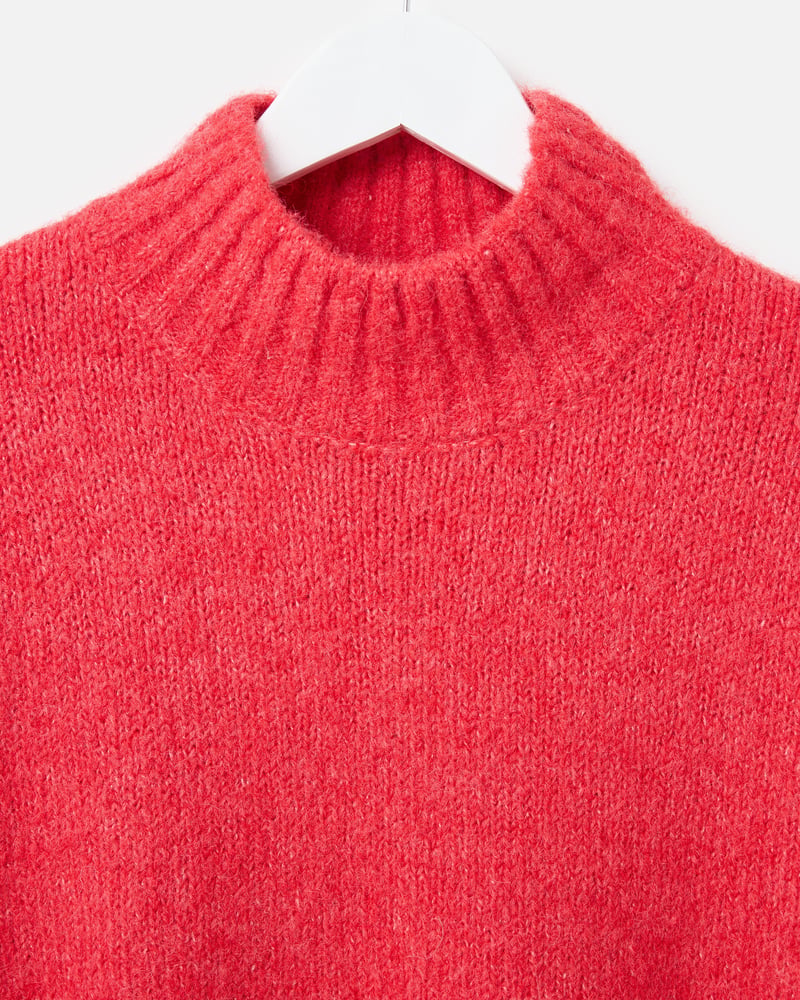 Red Colour Block Funnel Neck Knitted Jumper