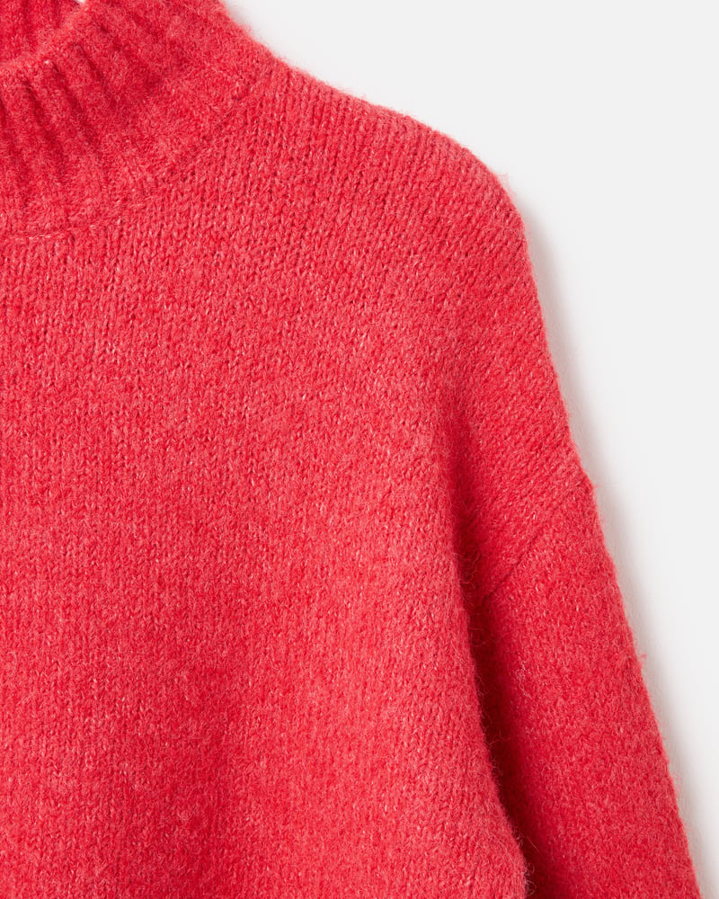 Red Colour Block Funnel Neck Knitted Jumper