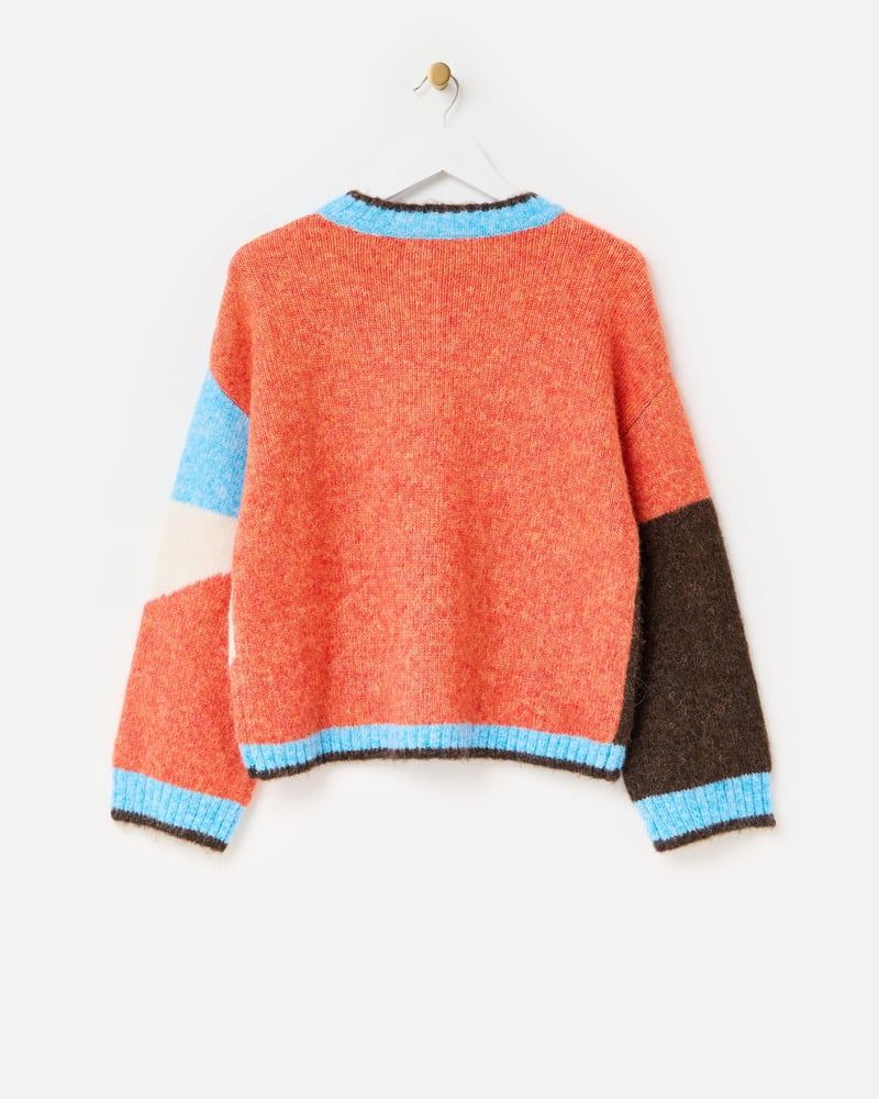 Brown & Orange Geometric Crew Neck Knitted Jumper
