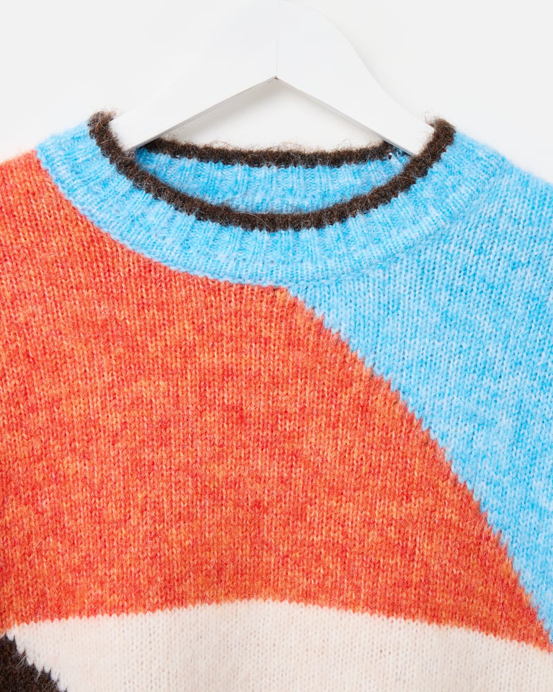 Brown & Orange Geometric Crew Neck Knitted Jumper