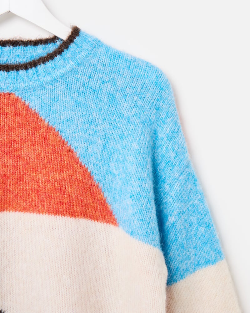 Brown & Orange Geometric Crew Neck Knitted Jumper