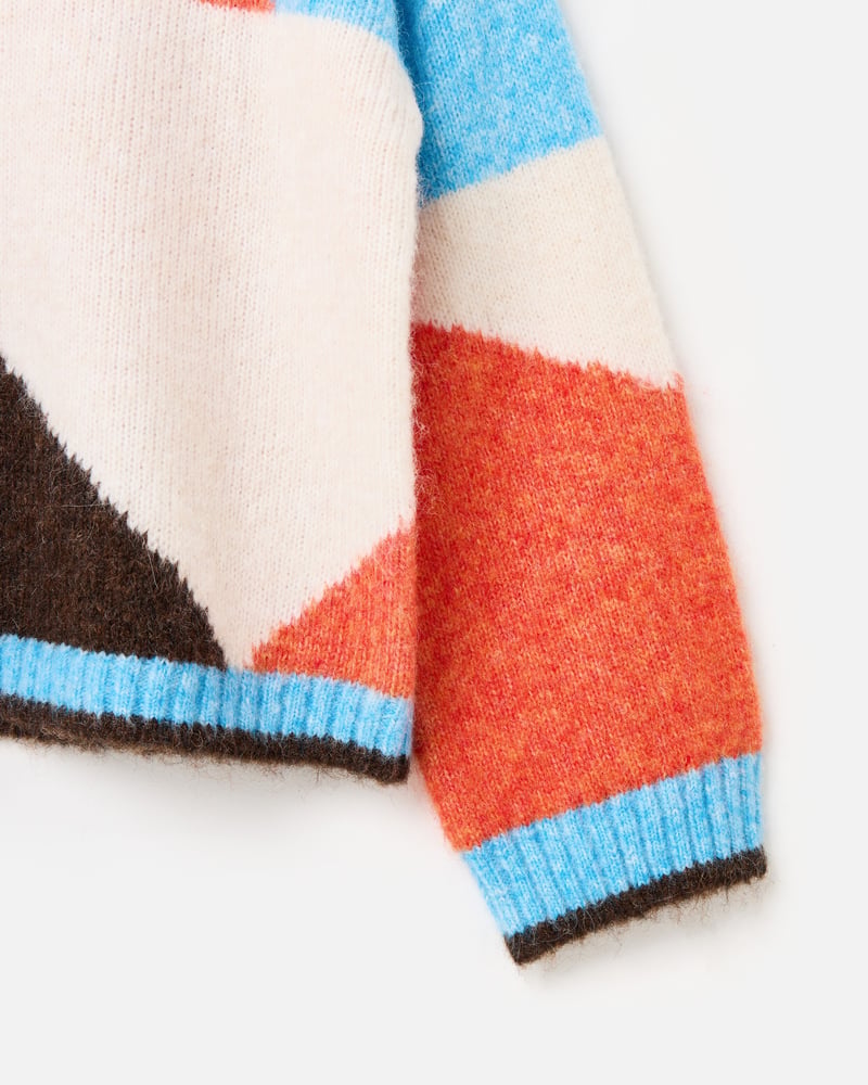 Brown & Orange Geometric Crew Neck Knitted Jumper