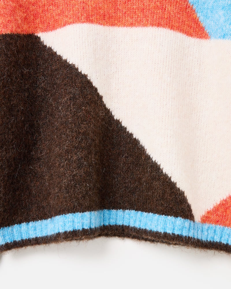 Brown & Orange Geometric Crew Neck Knitted Jumper