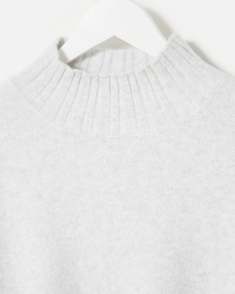 Grey Sparkle Funnel Neck Knitted Jumper