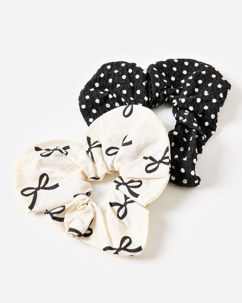 Amber Monochrome Bow & Polka Dot Heart Scrunchies Set of Two