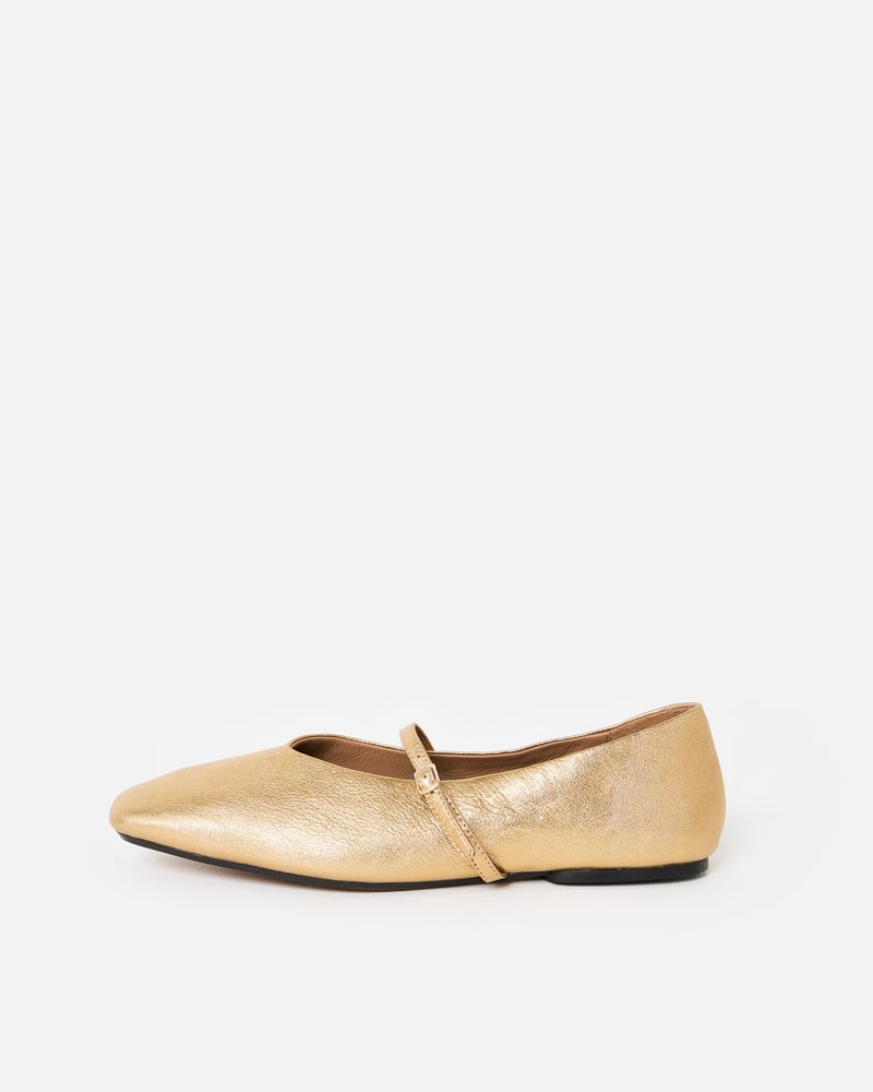 Gold Metallic Square Toe Ballet Flats