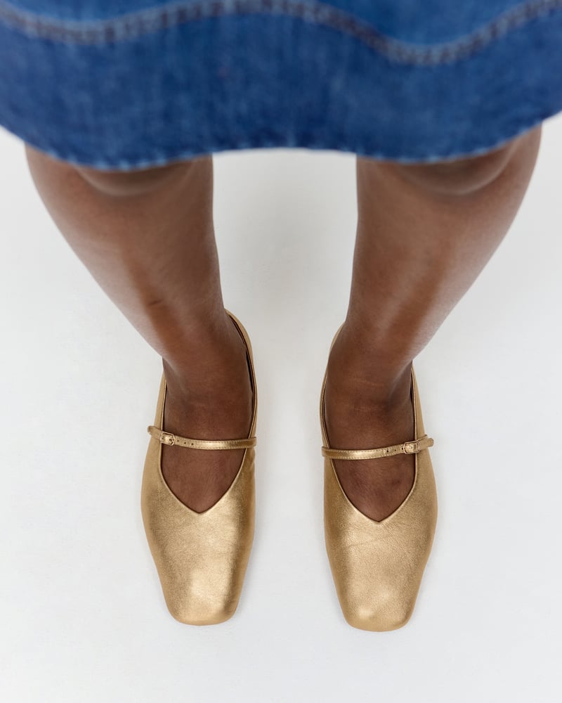 Gold Metallic Square Toe Ballet Flats