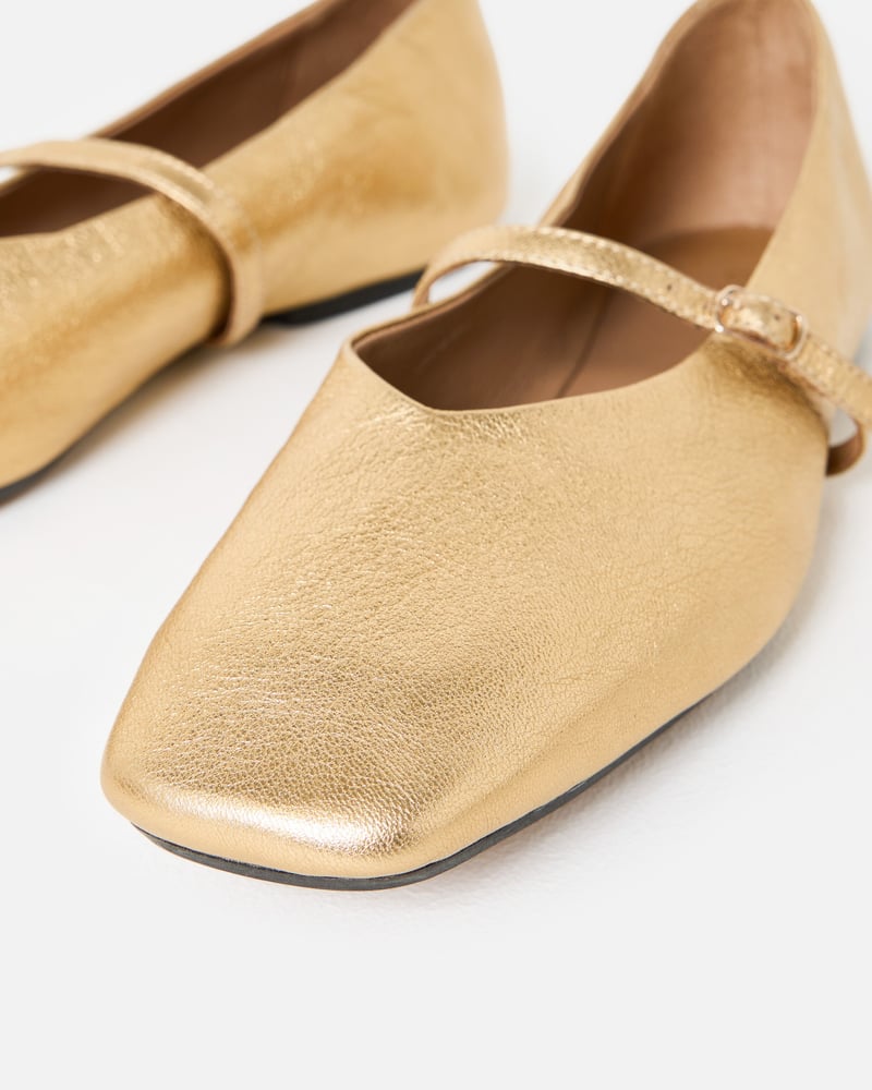 Gold Metallic Square Toe Ballet Flats
