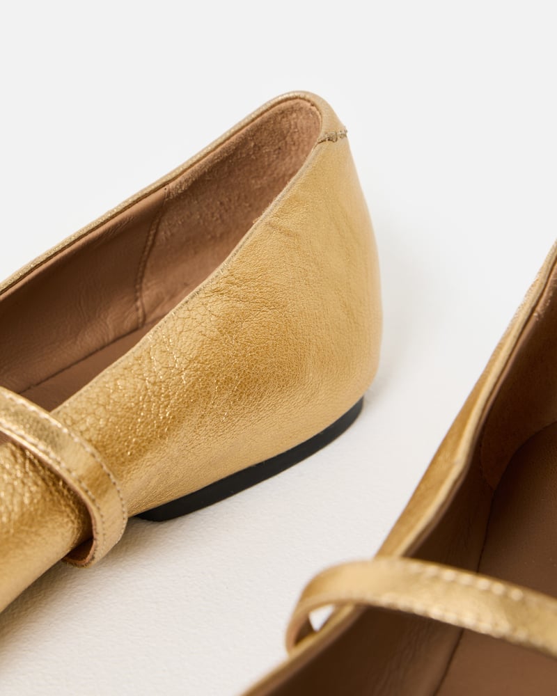 Gold Metallic Square Toe Ballet Flats