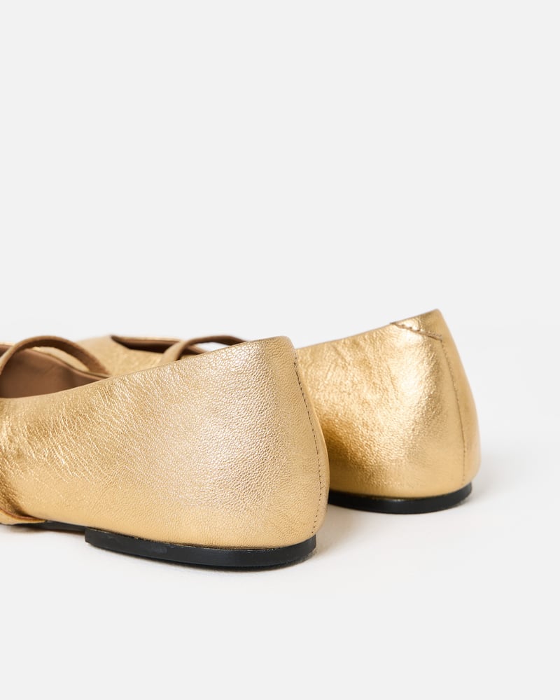 Gold Metallic Square Toe Ballet Flats