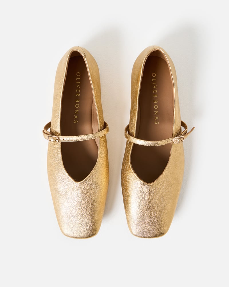 Gold Metallic Square Toe Ballet Flats