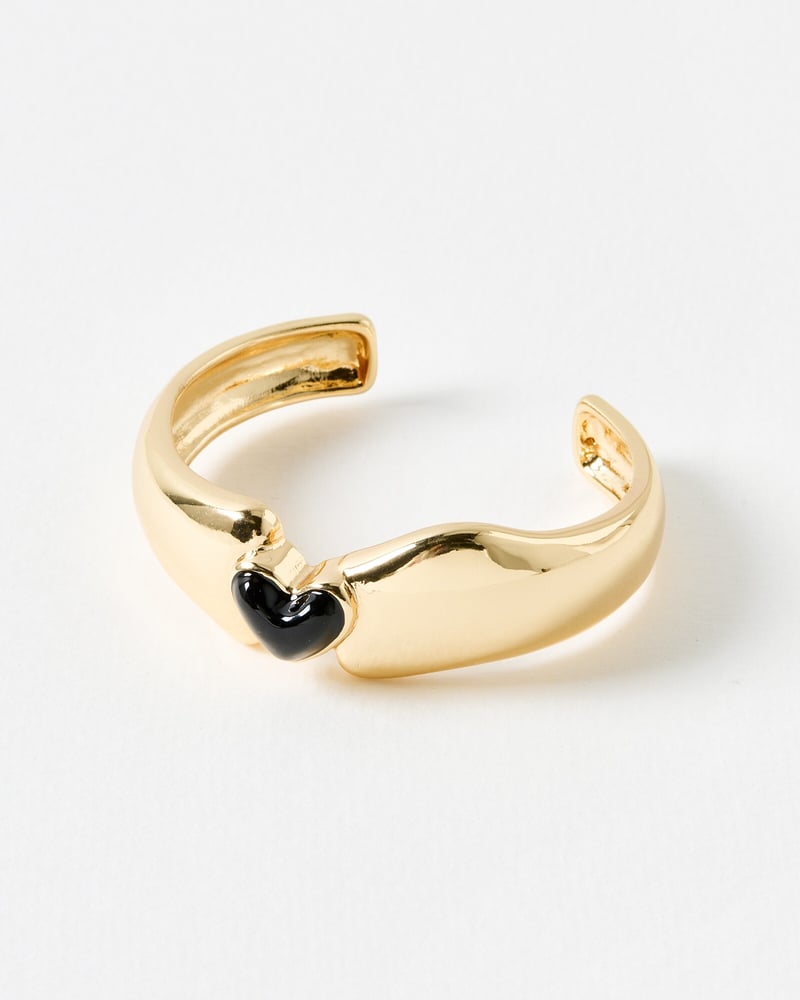 Blair Gold Tone Black Enamel Heart Chunky Cuff Bangle