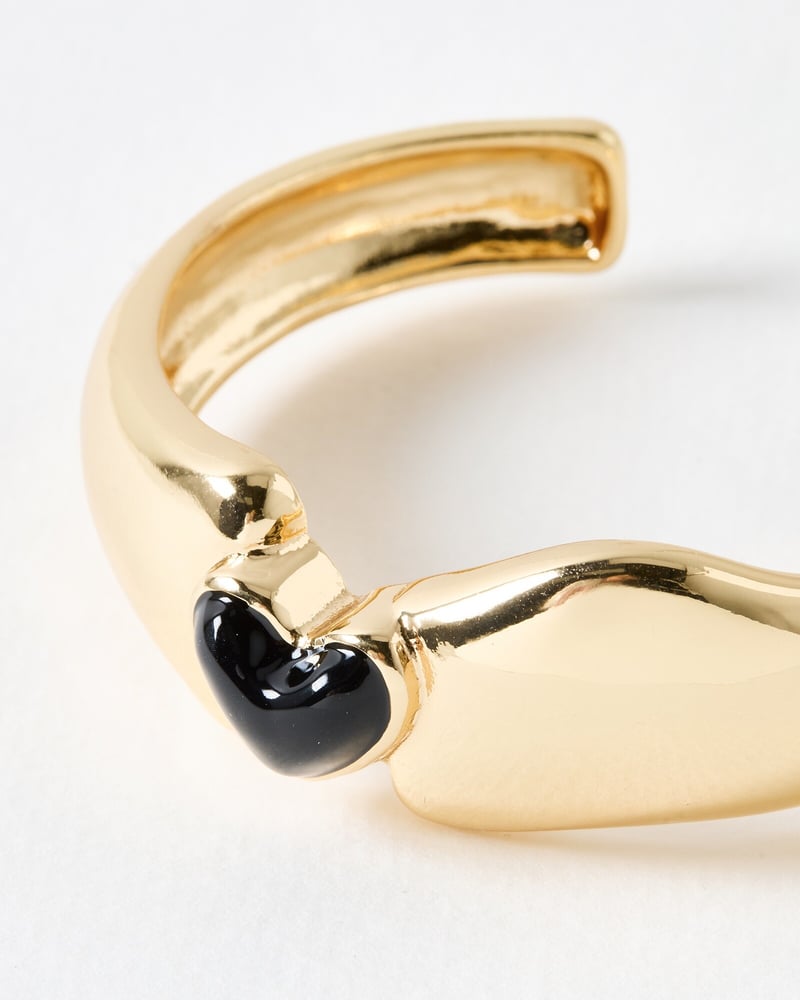 Blair Gold Tone Black Enamel Heart Chunky Cuff Bangle