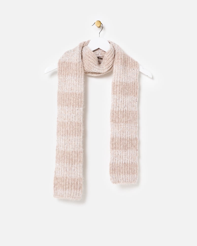 Cream Striped Sequin Knitted Skinny Scarf
