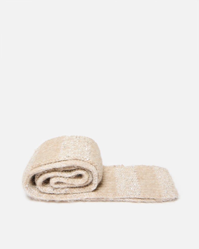 Cream Striped Sequin Knitted Skinny Scarf