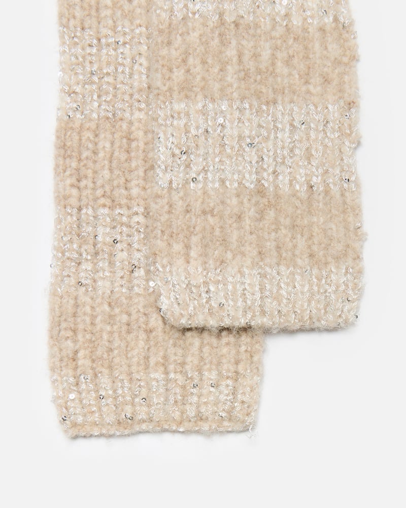 Cream Striped Sequin Knitted Skinny Scarf
