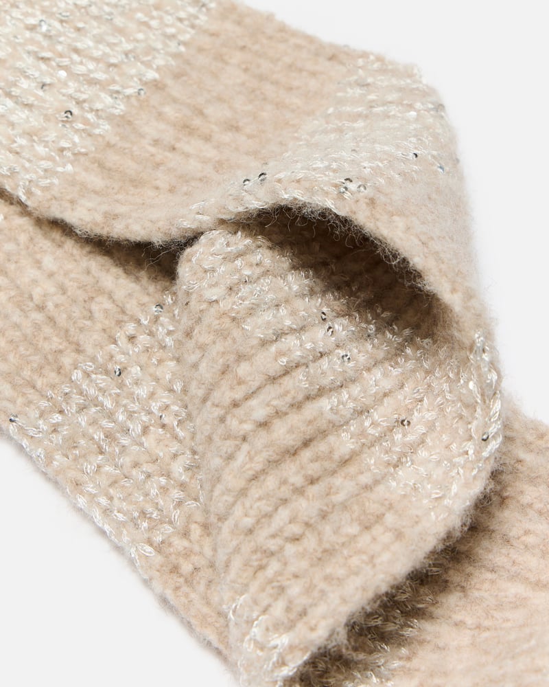 Cream Striped Sequin Knitted Skinny Scarf