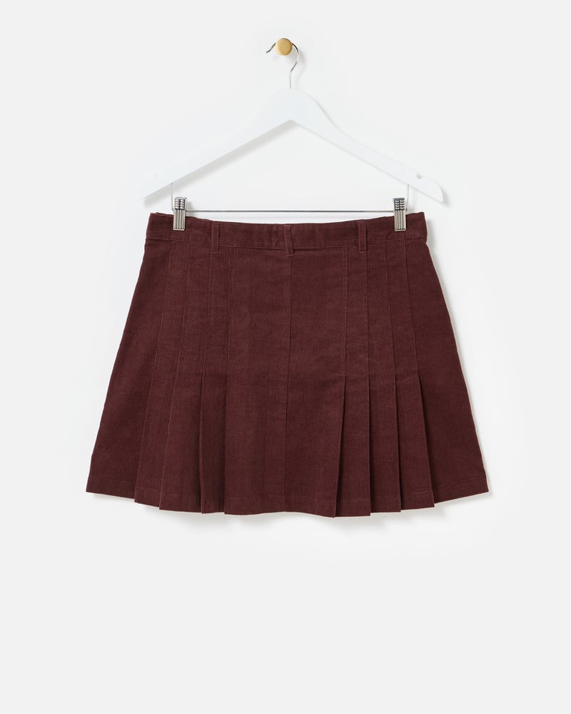 Brown Corduroy Pleated Mini Skirt