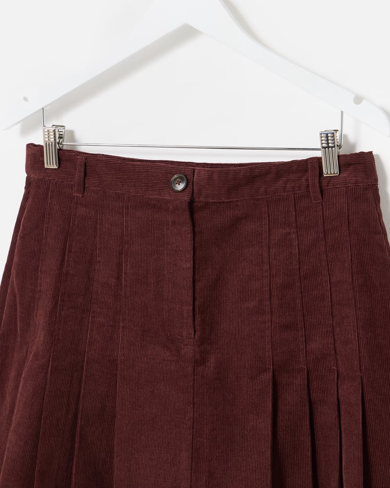 Brown Corduroy Pleated Mini Skirt