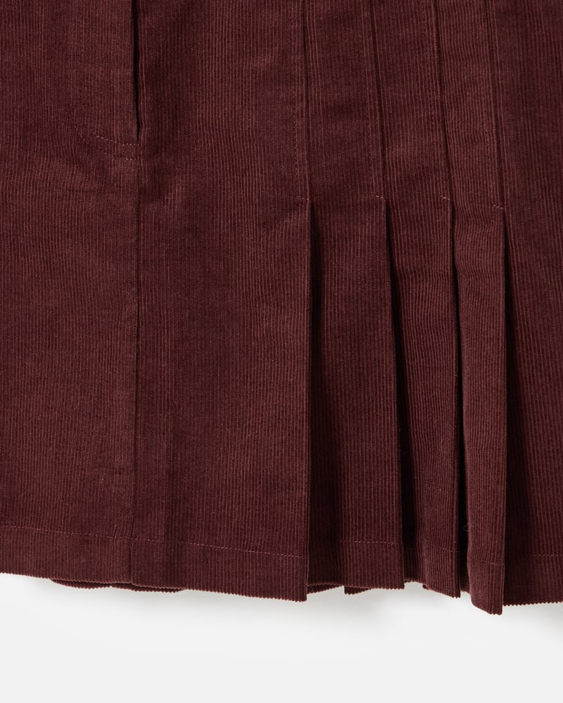 Brown Corduroy Pleated Mini Skirt