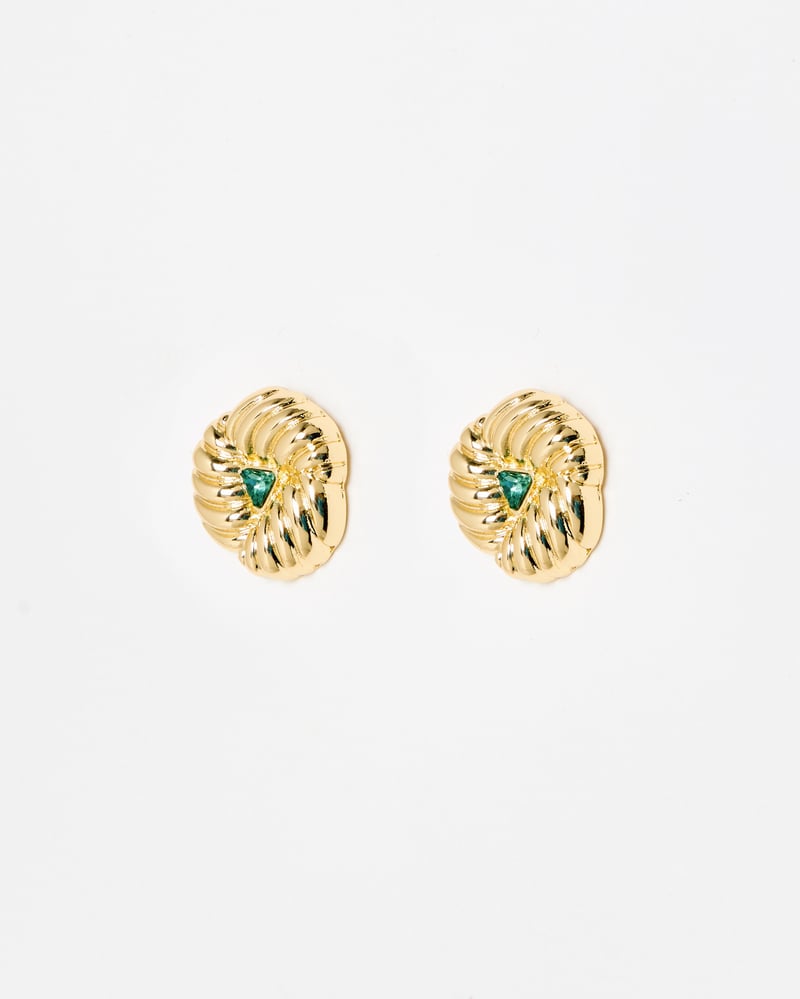 Lima Green Stone Textured Gold Tone Stud Earrings