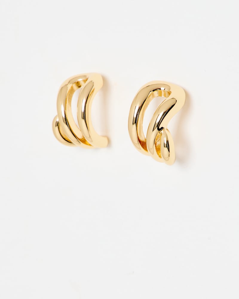 Belvia Curved Loop Gold Tone Hoop Earrings