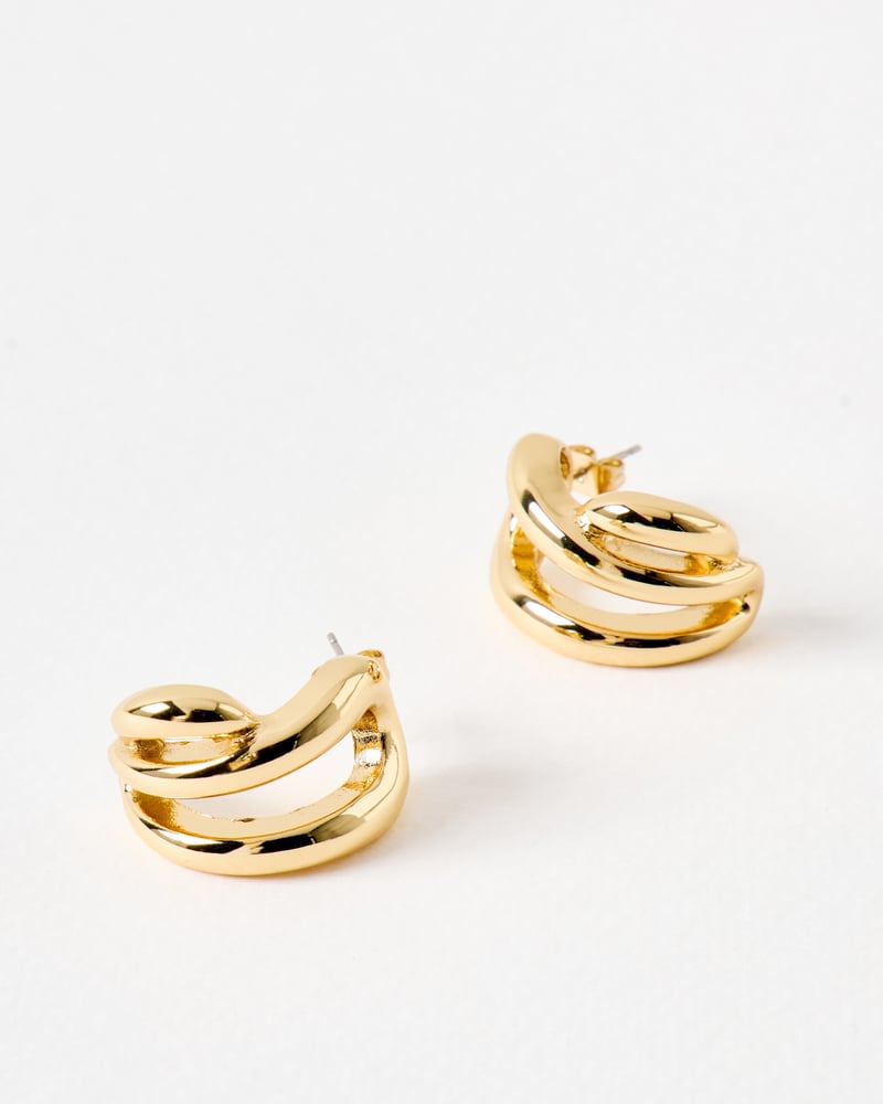 Belvia Curved Loop Gold Tone Hoop Earrings
